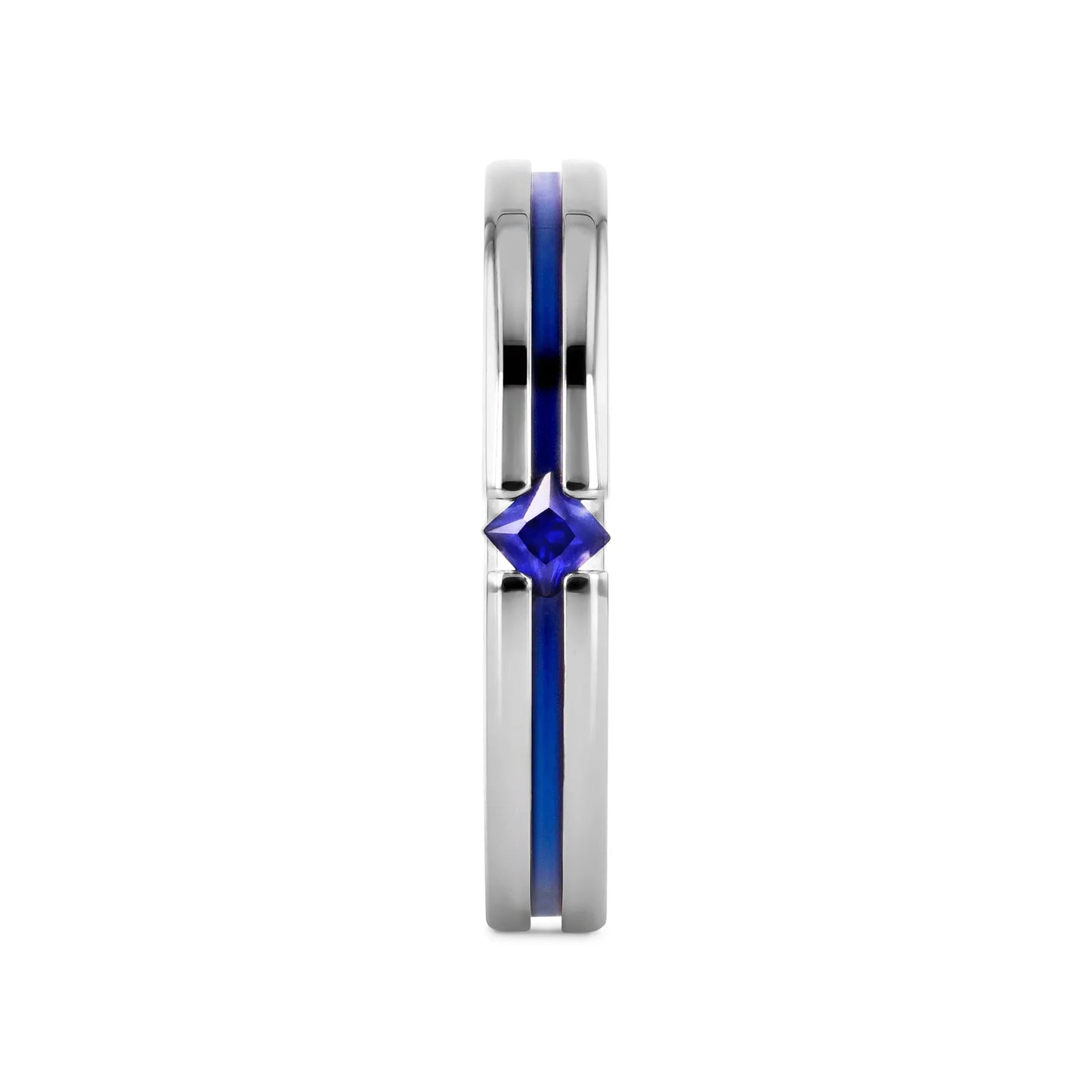 NYMERIA Tension Set Blue Sapphire Titanium Band with Blue Stripe - 4mm