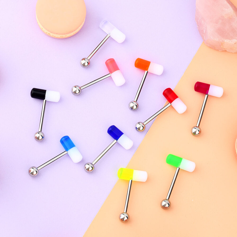 10PCS Funny Pill Acrylic Tongue Barbell Set