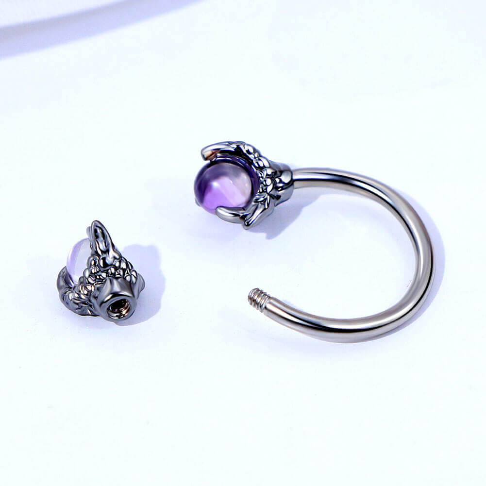 Amethyst Dragon Claw Horseshoe Septum Ring