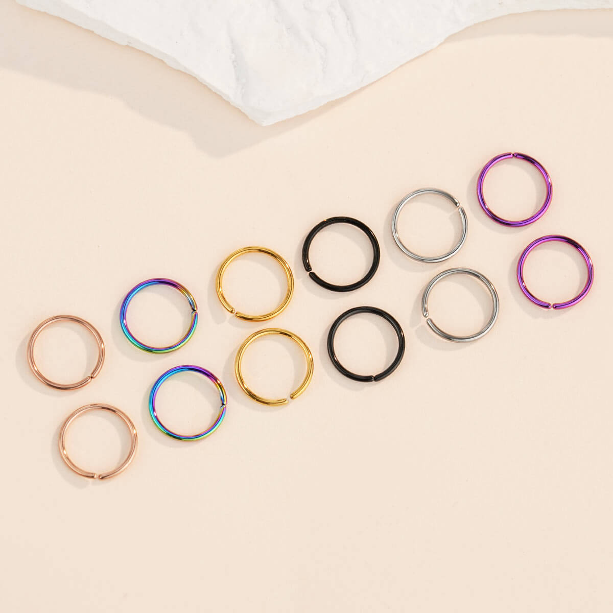12Pcs Multicolored Seamless Nose Ring Set