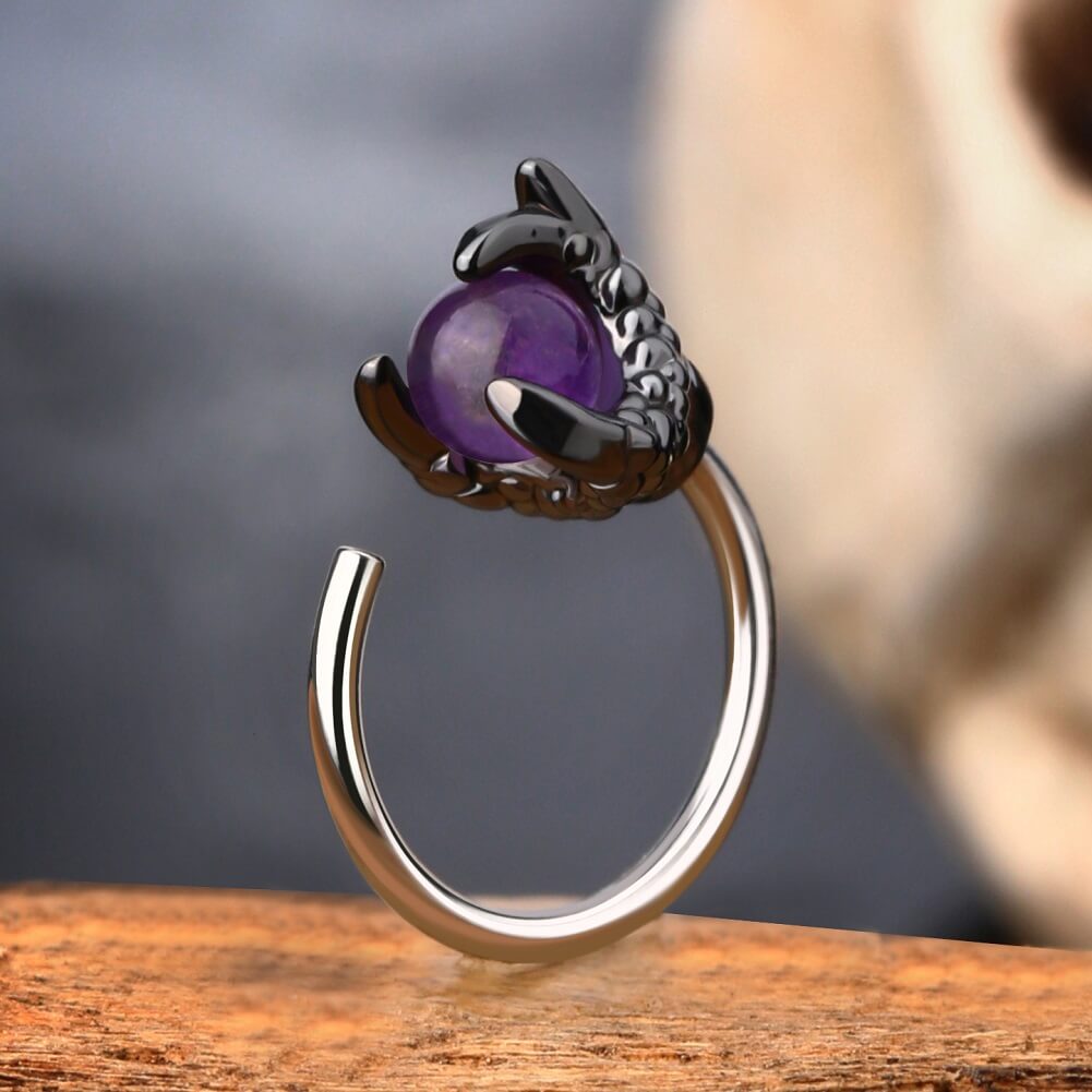 Amethyst Dragon Claw Nose Hoop
