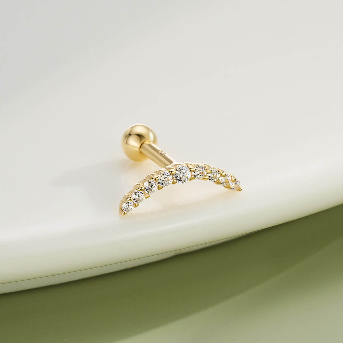 14K Gold Curved CZ Cartilage Stud