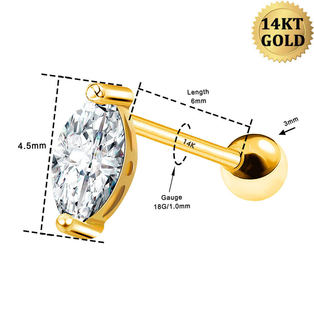 14K Gold Teardrop Tragus Cartilage Earring