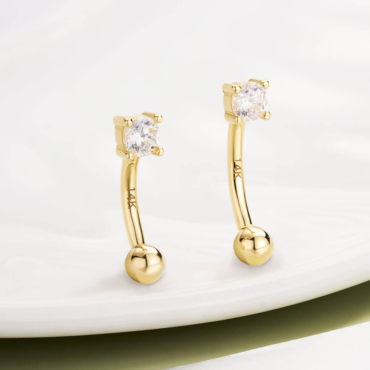 14K Gold Clear CZ Eyebrow & Rook Earring