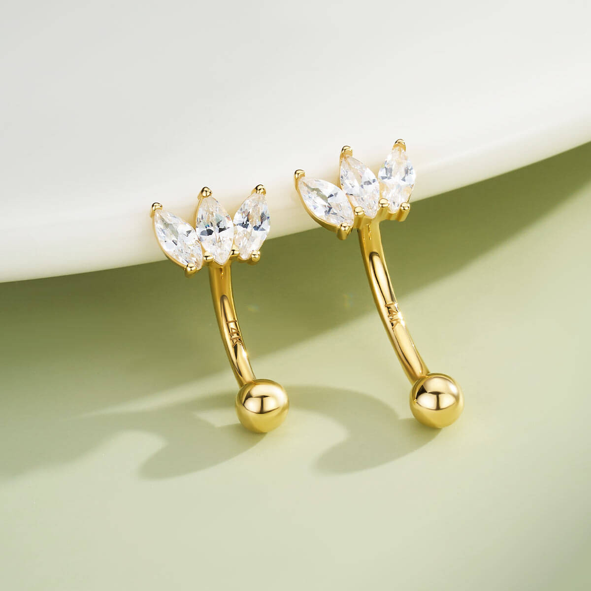 14K Gold Marquise Cluster Rook Earring