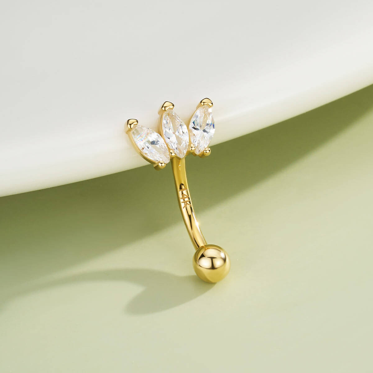 14K Gold Clear CZ Marquise Eyebrow Rook Ring