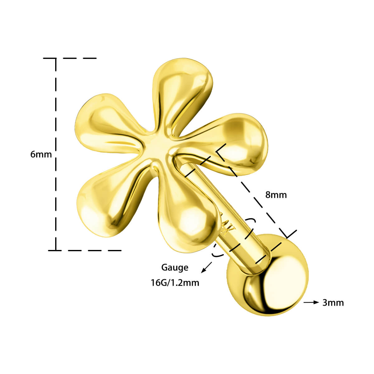 14K Gold Flower Cartilage Stud