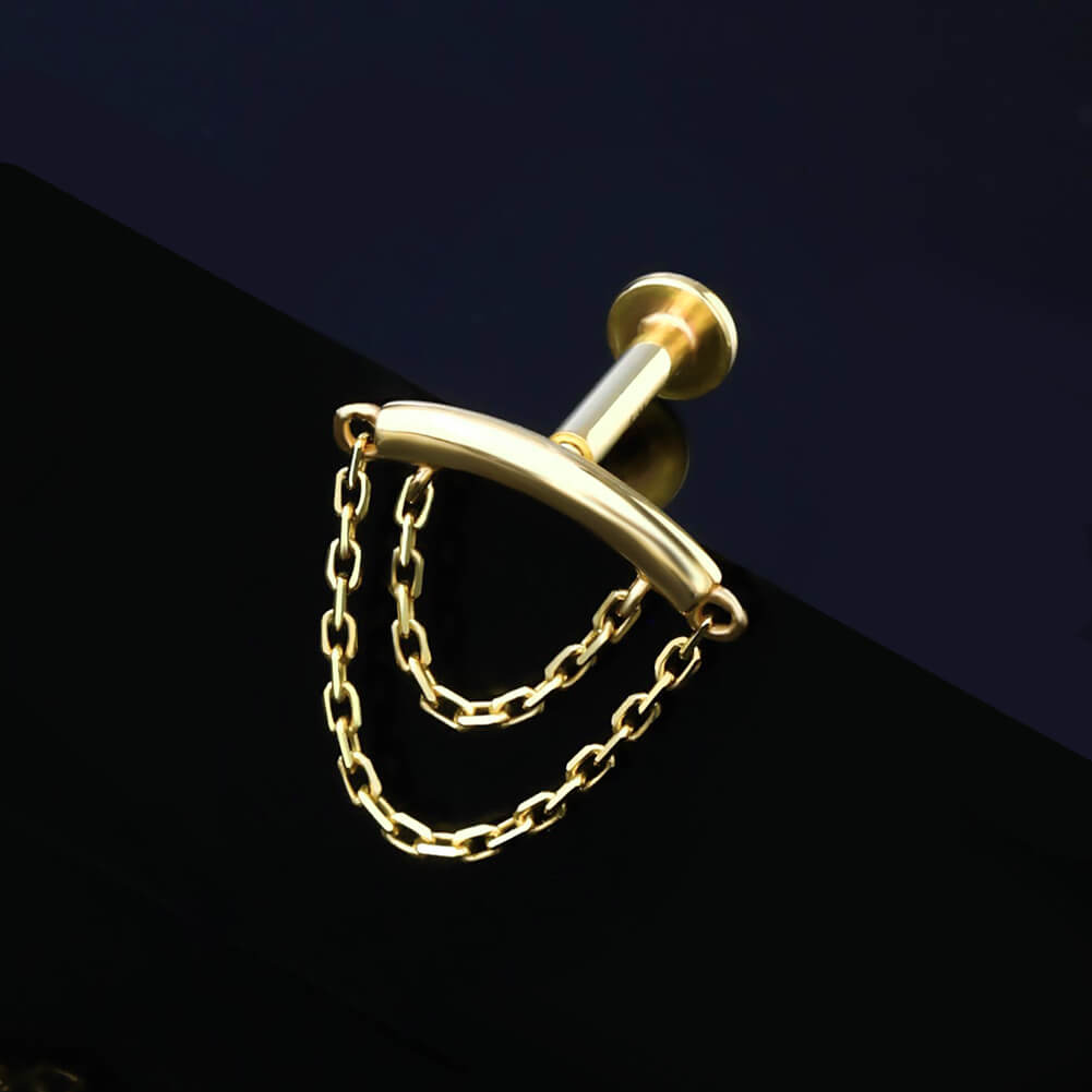 14K Gold Double Chain Internally Threaded Helix Earring