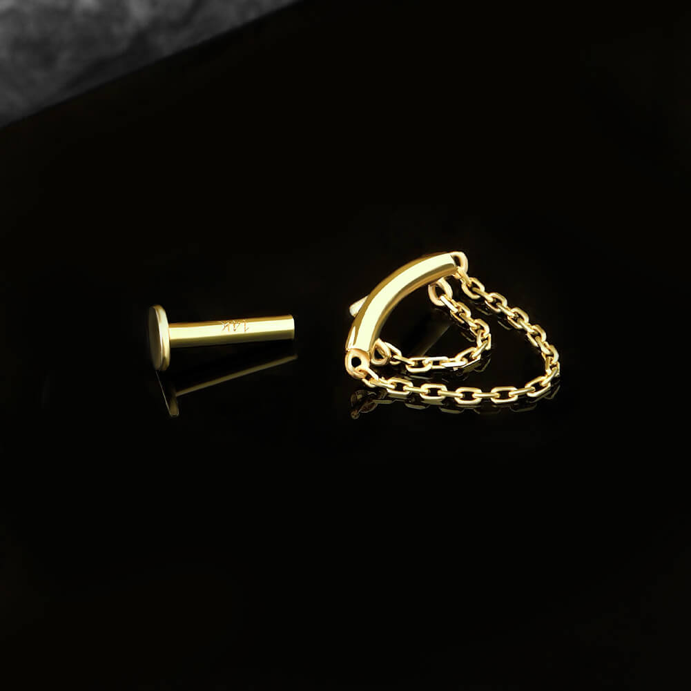 14K Gold Double Chain Internally Threaded Helix Earring