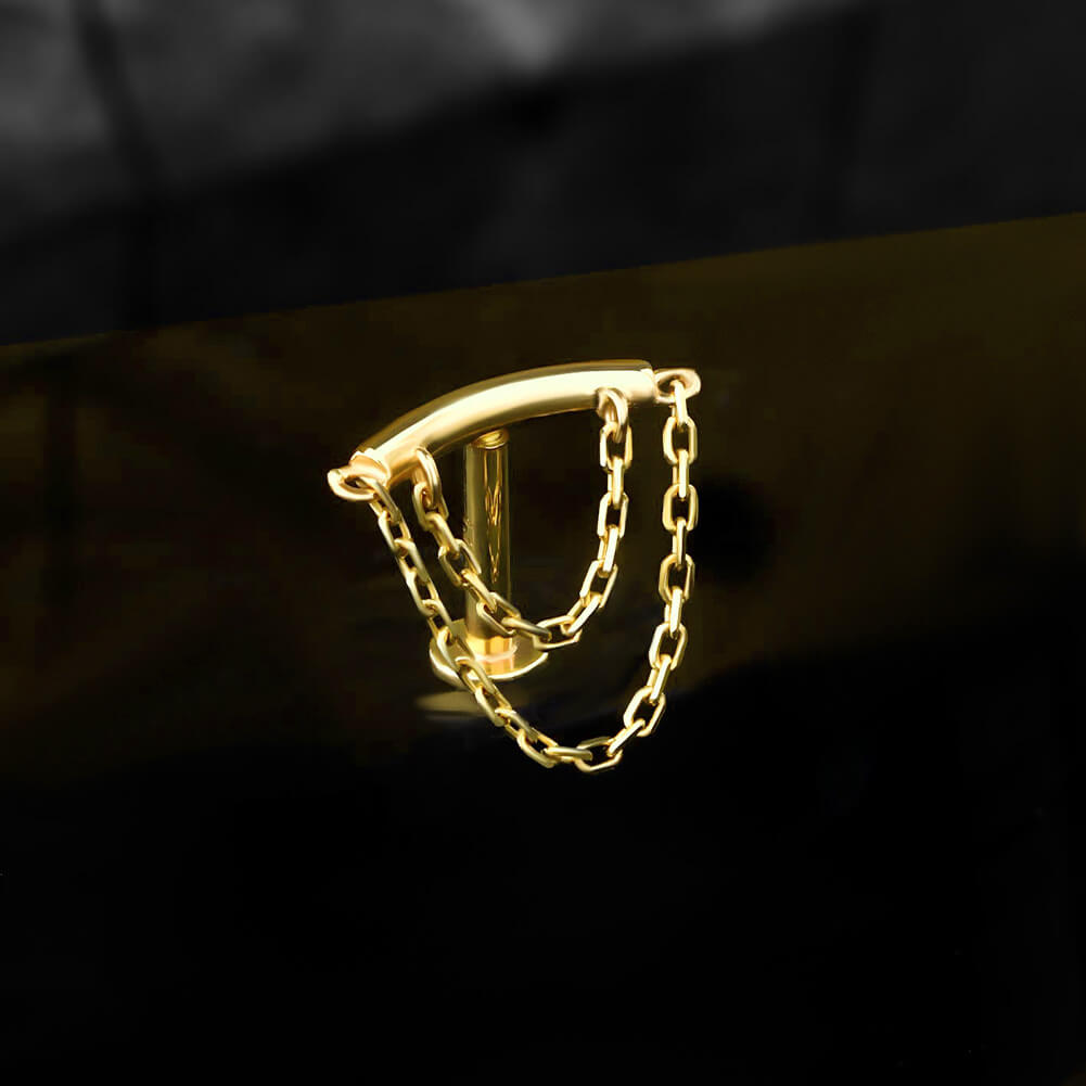 14K Gold Double Chain Internally Threaded Helix Earring
