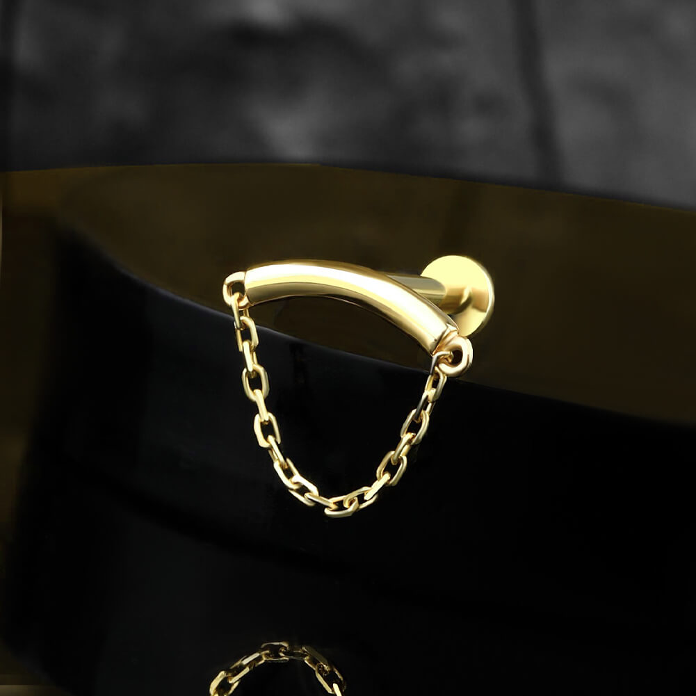 14K Gold Chain Internally Threaded Cartilage Earring
