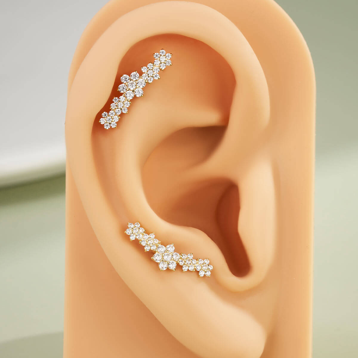 14K Solid Gold Flowers Cluster CZ Internally Threaded Cartilage Stud