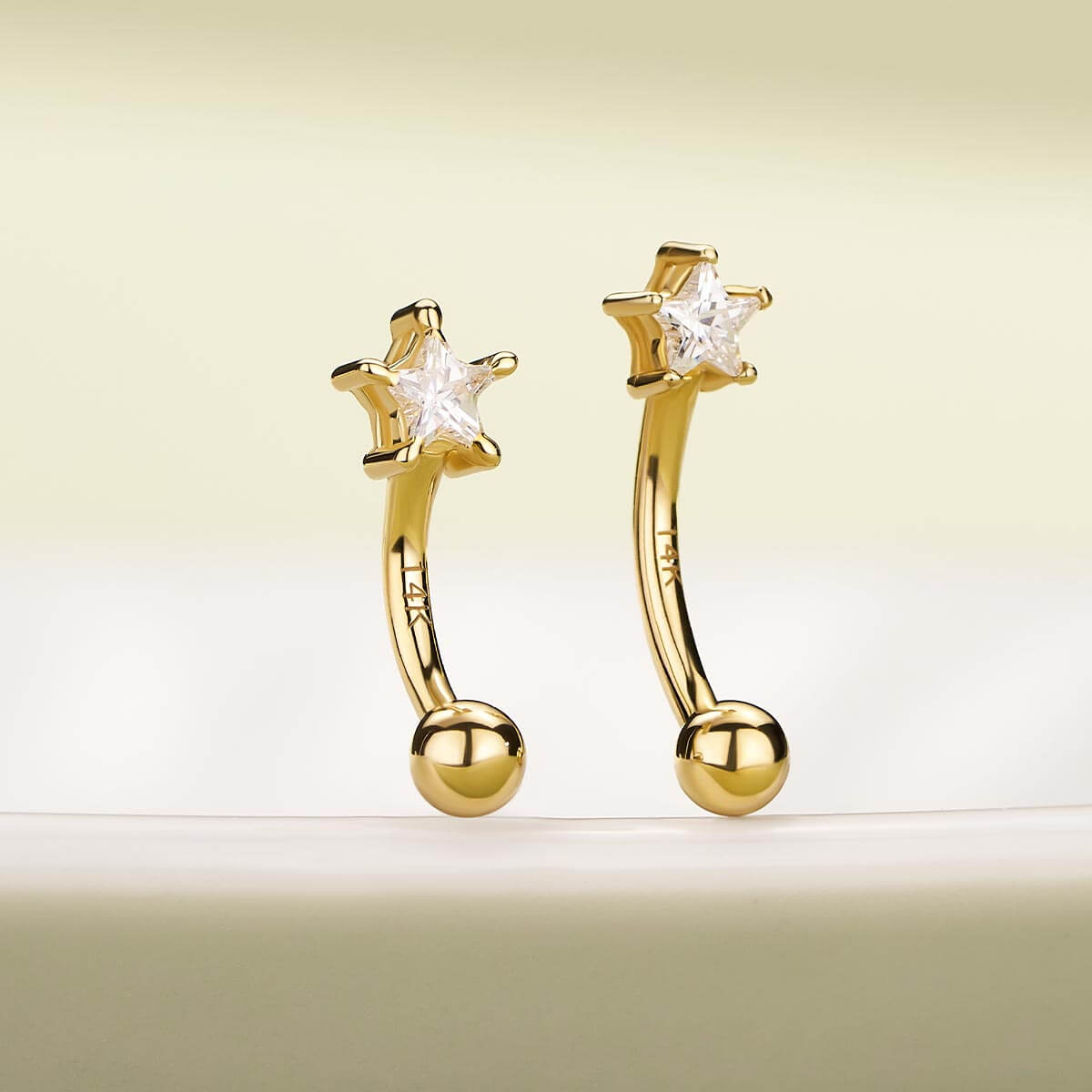 14K Gold Star CZ Eyebrow Earring