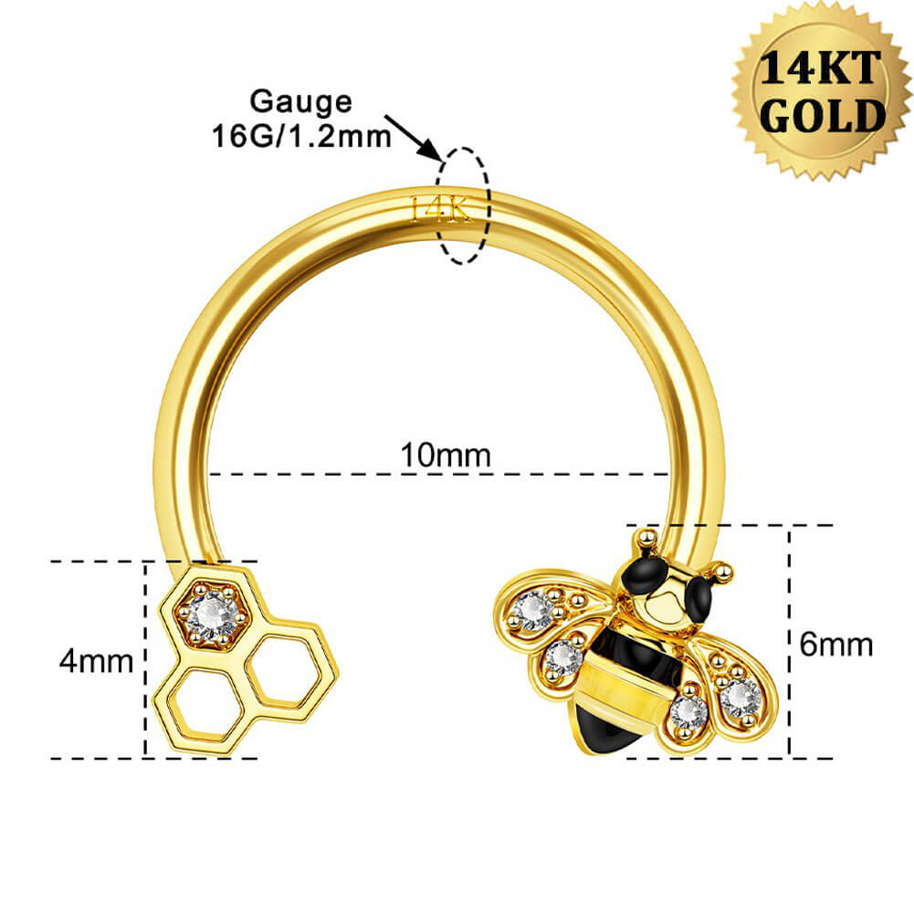 14K Gold Honeybee Horseshoe Septum Ring
