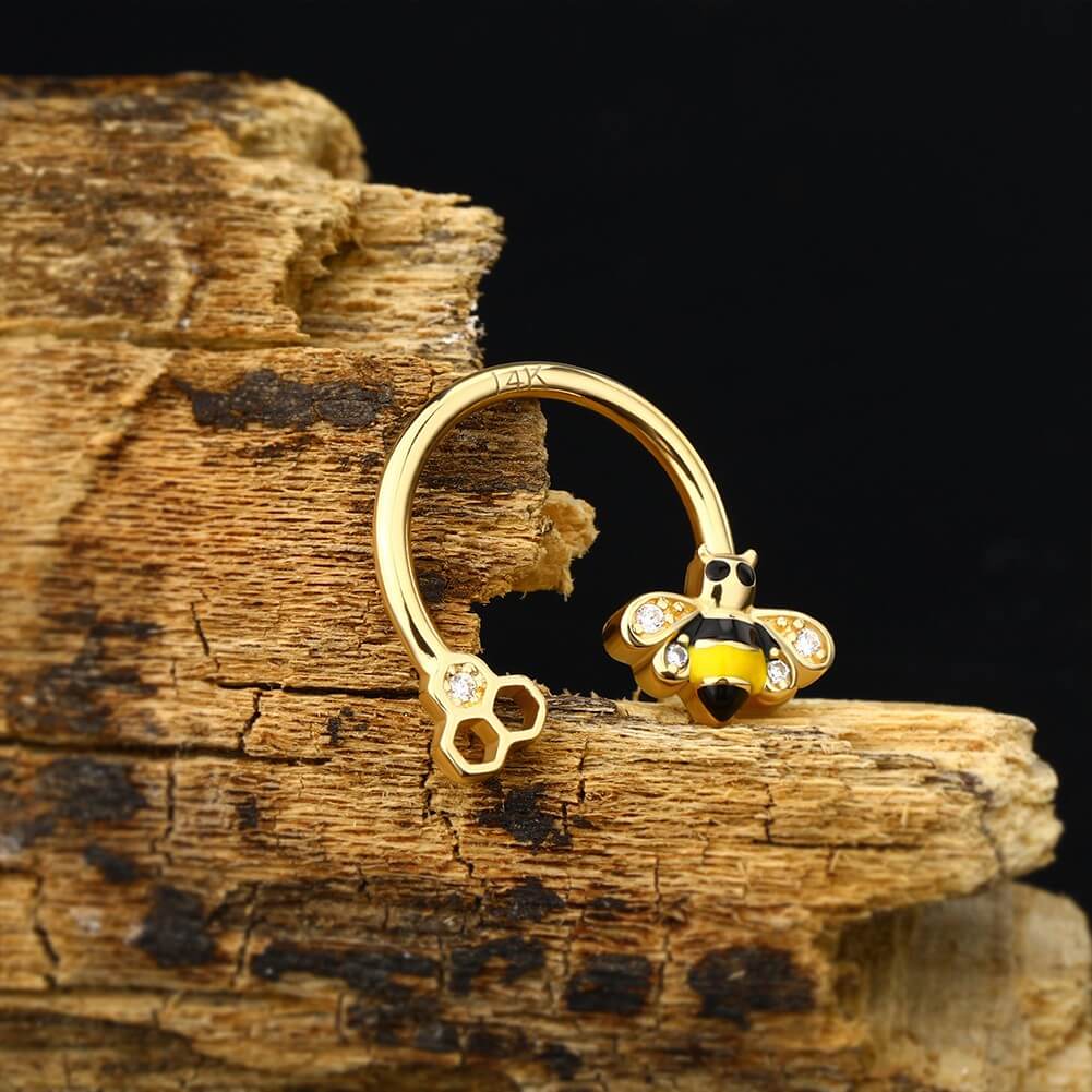 14K Gold Honeybee Horseshoe Septum Ring