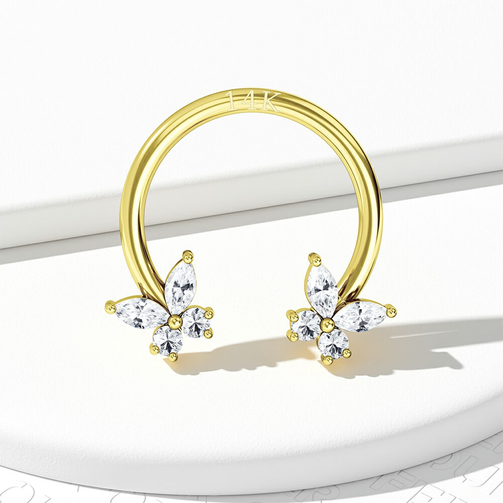14K Gold CZ Butterfly Horseshoe Septum Ring