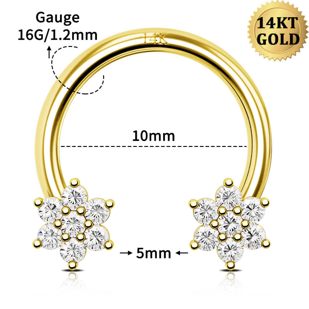 14K Gold Flower Horseshoe Septum Ring