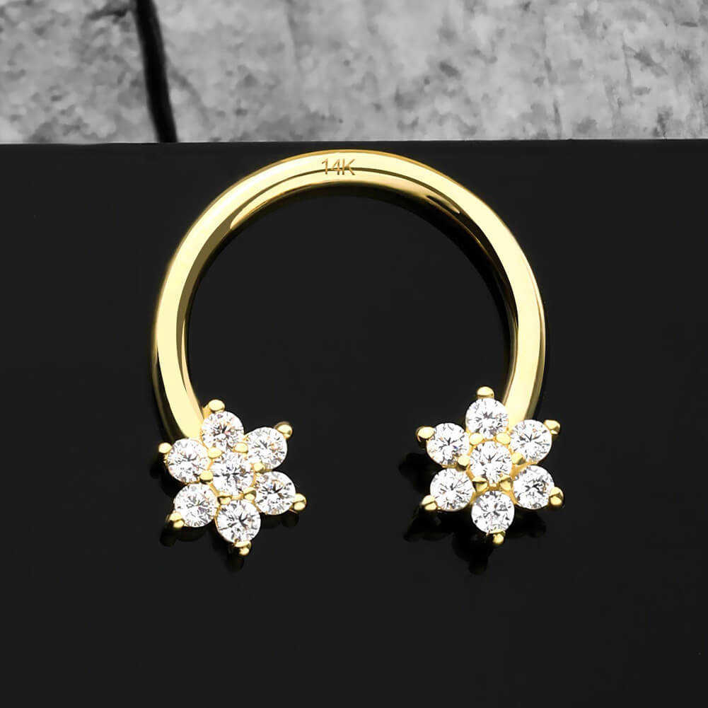 14K Gold Flower Horseshoe Septum Ring