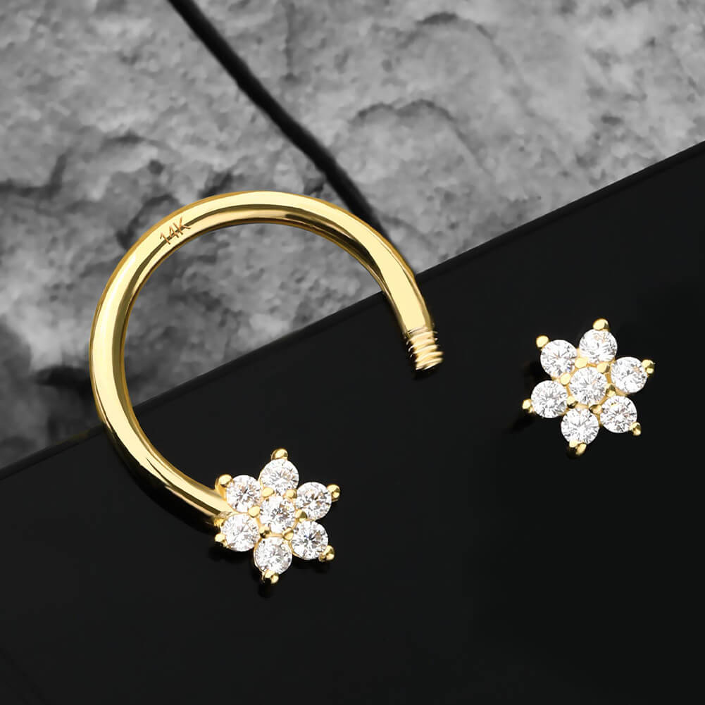 14K Gold Flower Horseshoe Septum Ring