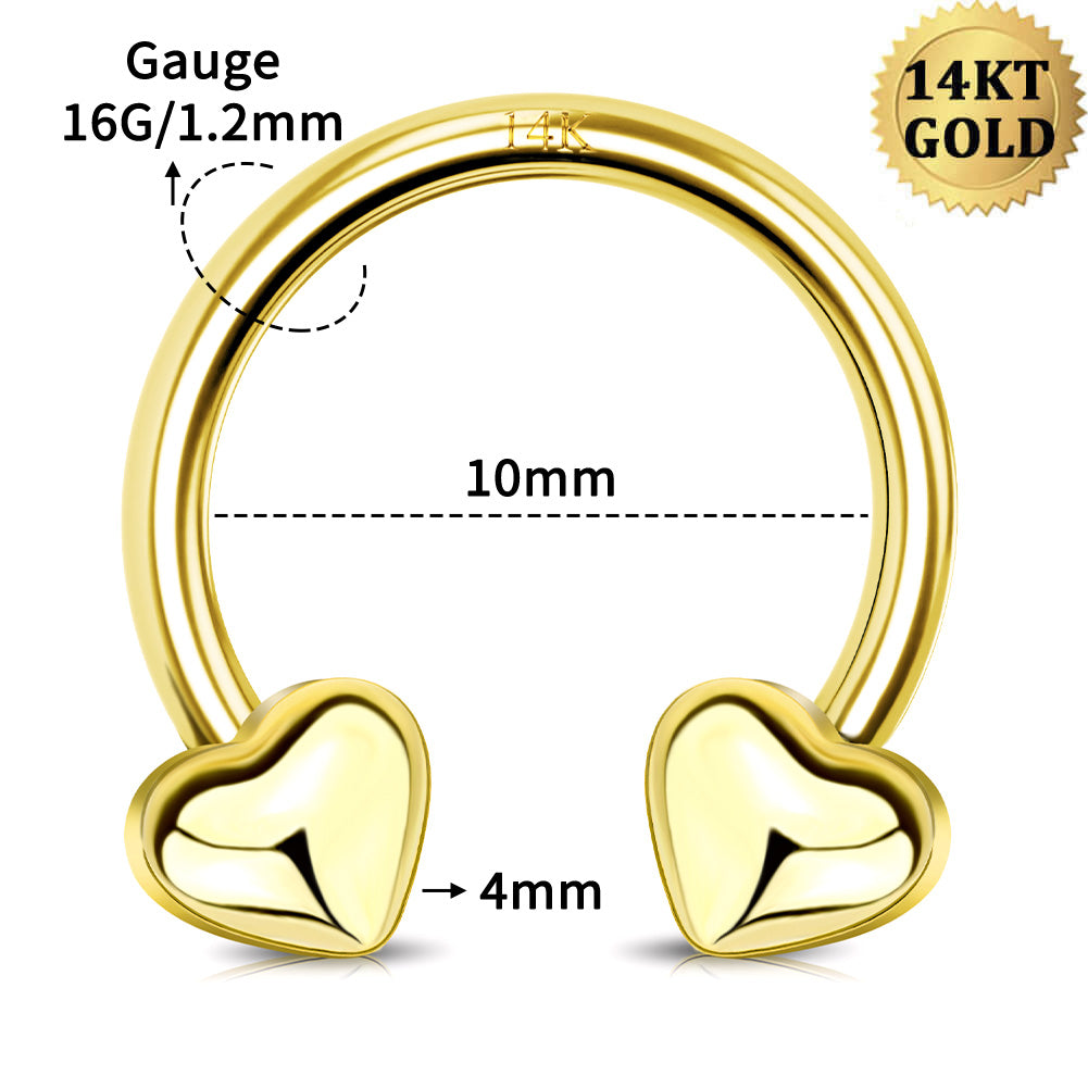 14K Gold Heart Horseshoe Septum Ring