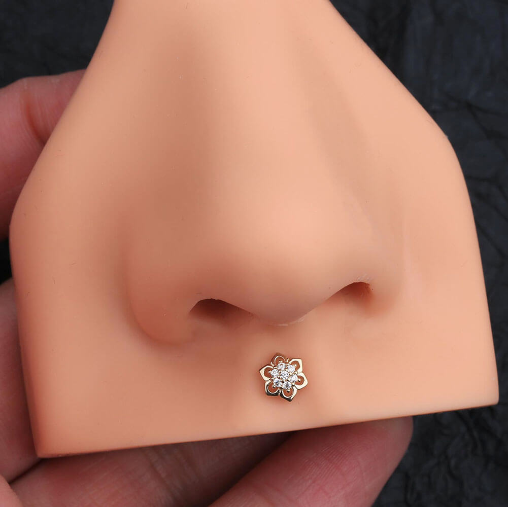 14K Gold CZ Flower Dermal Top Jewelry