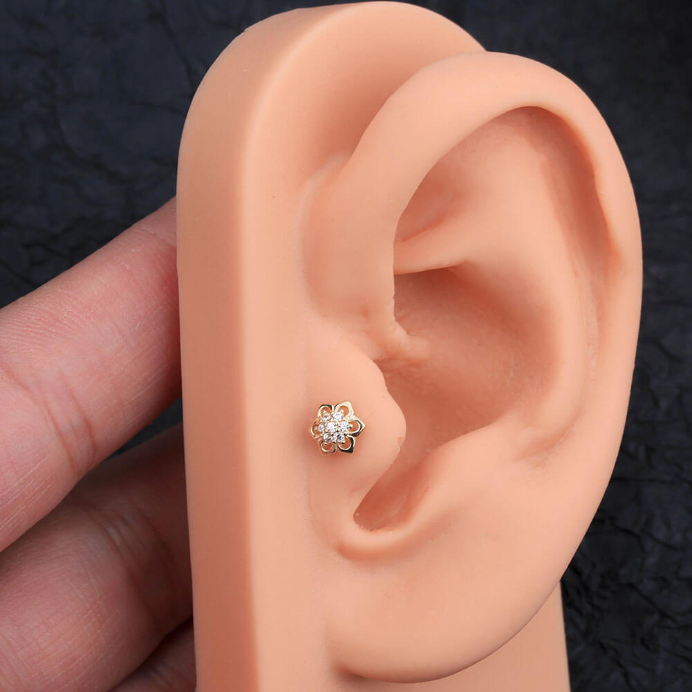 14K Gold CZ Flower Dermal Top Jewelry