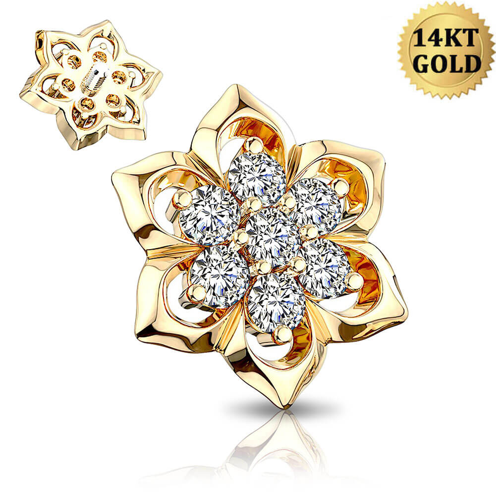 14K Gold CZ Flower Dermal Top Jewelry