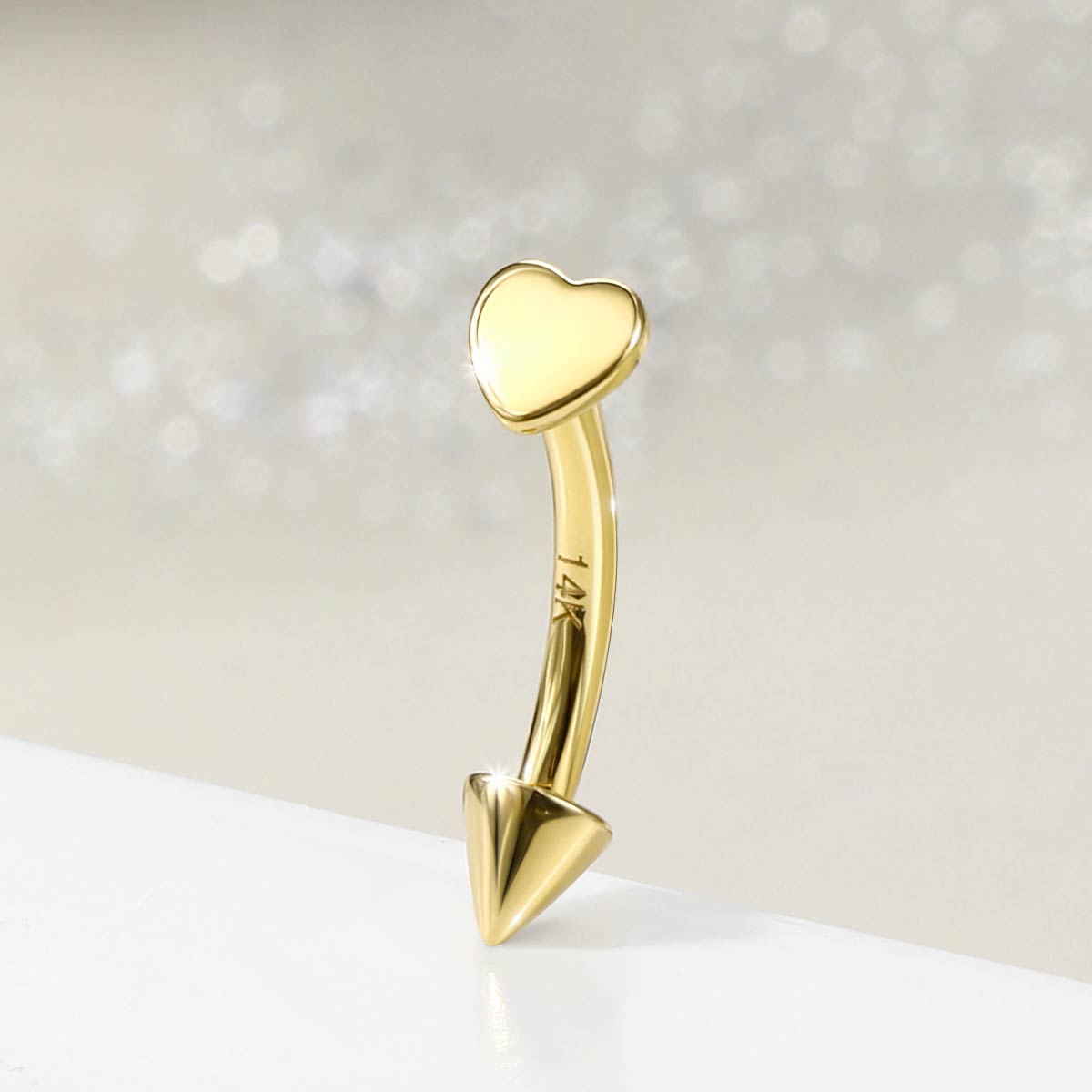 14K Gold Flat Heart Eyebrow Rook Ring