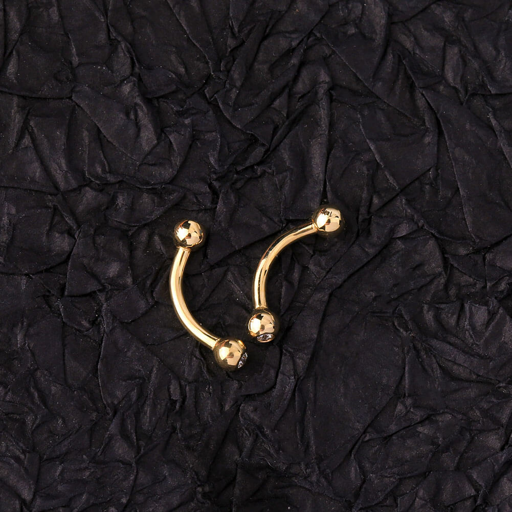 14K Gold Curved Barbells Rook Earring