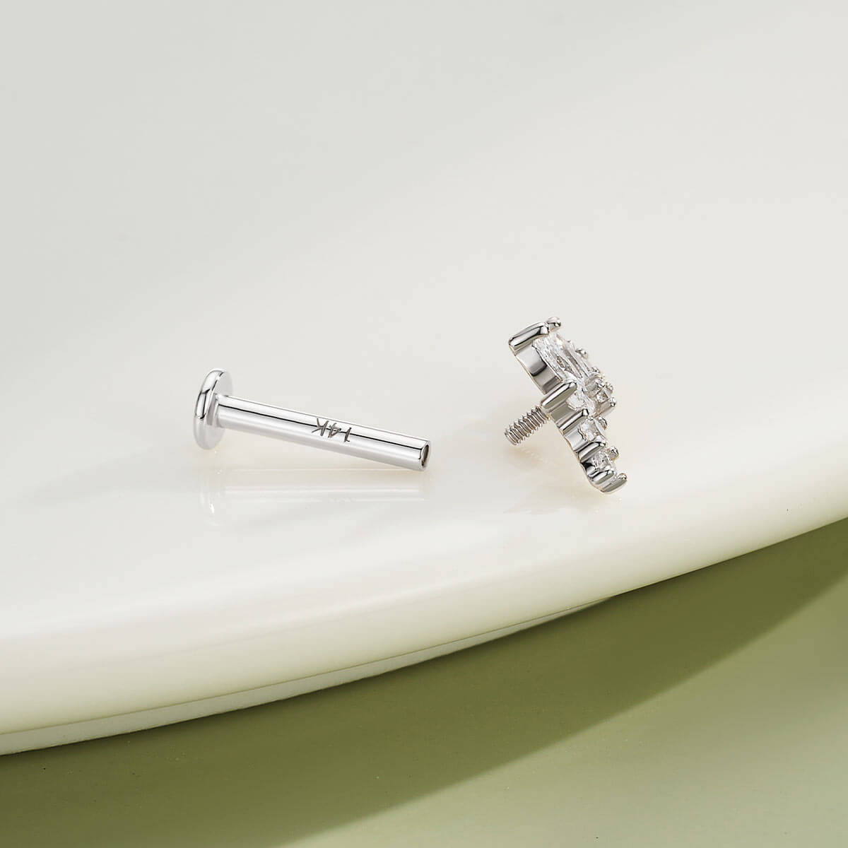 14K White Gold Flower Petal CZ Cartilage Stud