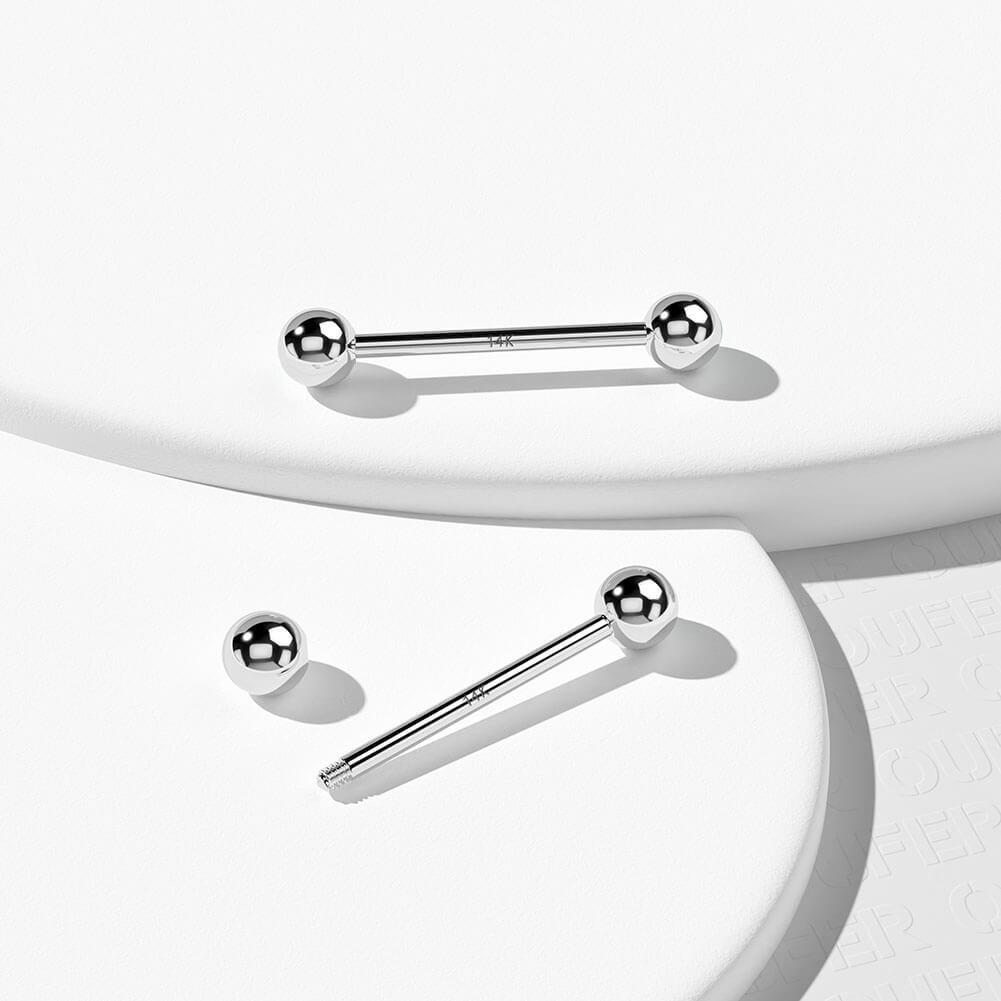 14K White Gold Ball Nipple Ring