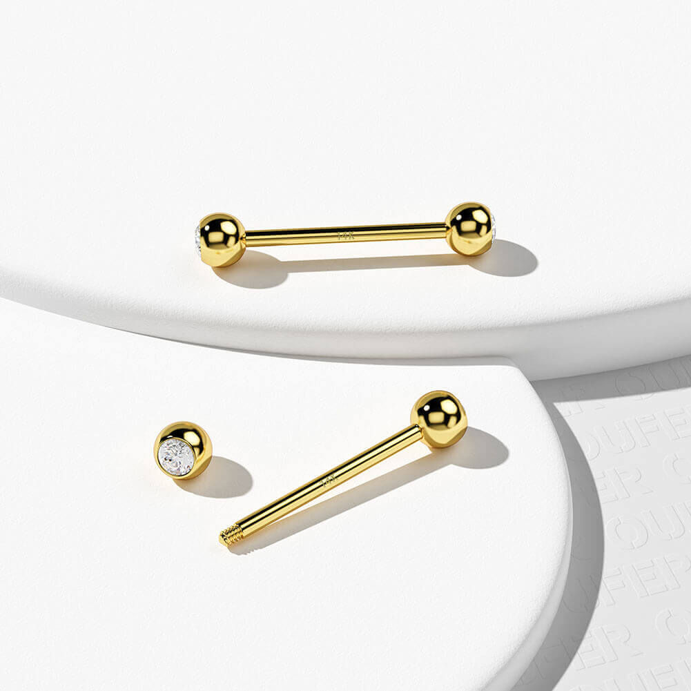 14K Gold CZ Ball Nipple Ring