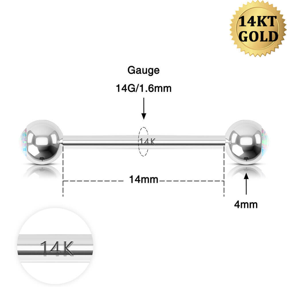 14K White Gold Opal Ball Nipple Ring