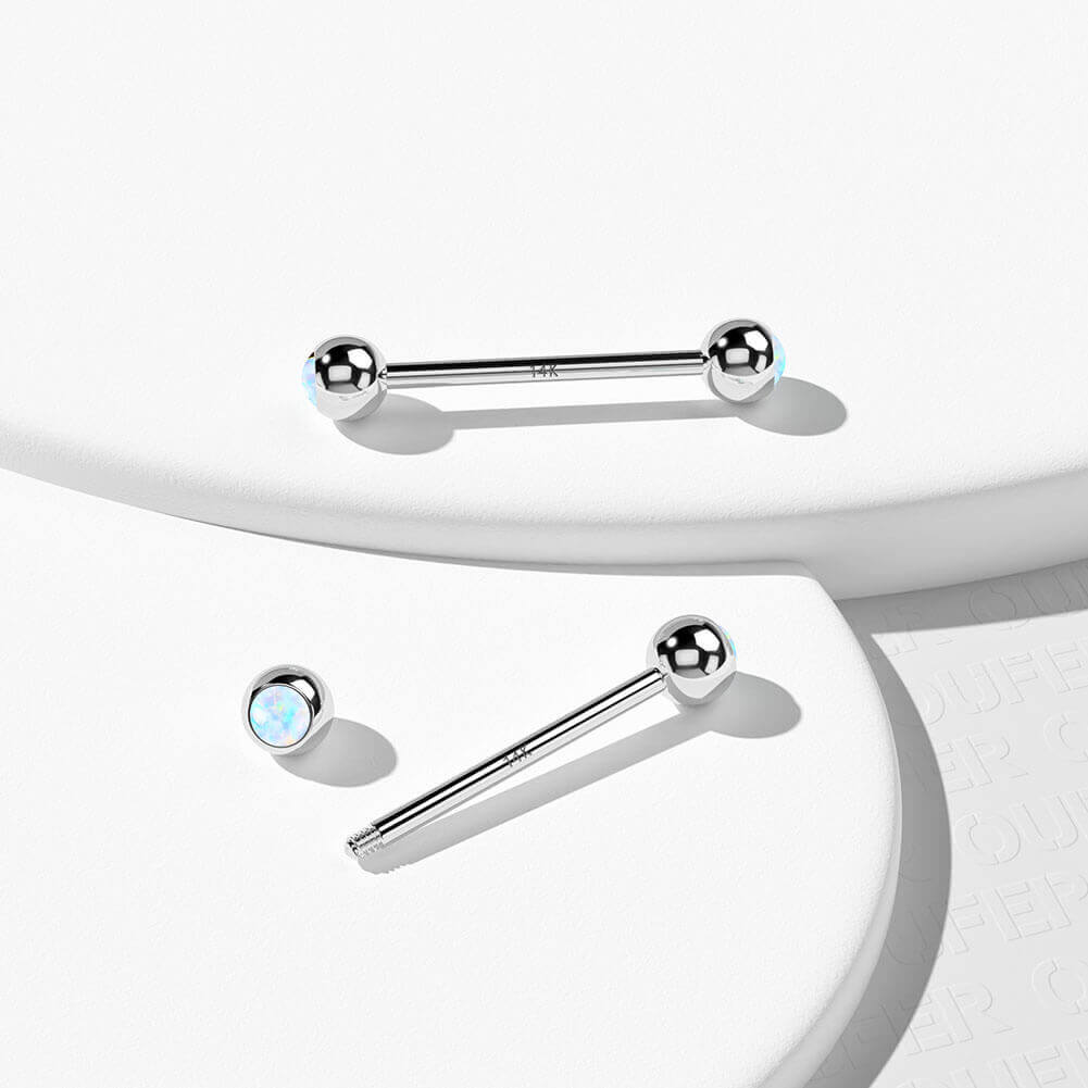 14K White Gold Opal Ball Nipple Ring
