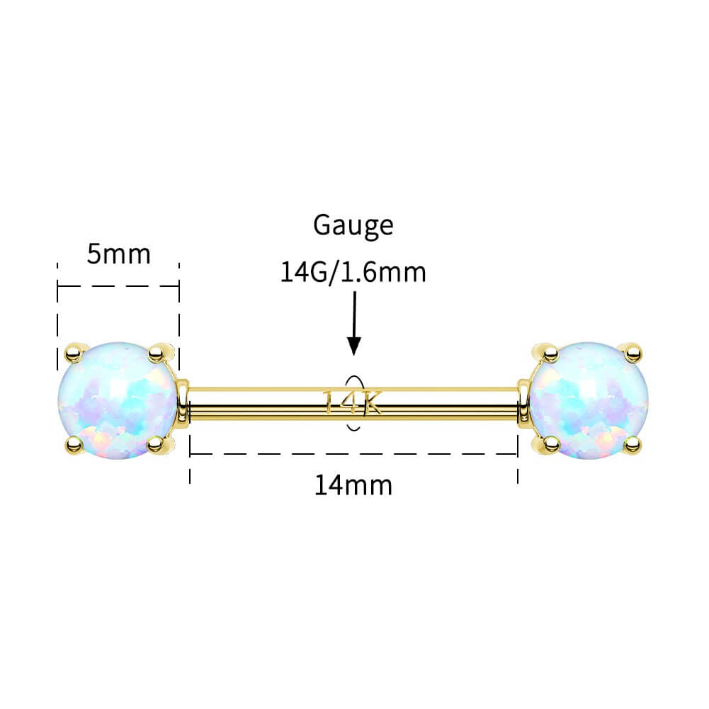 14K Gold Round Opal Nipple Ring
