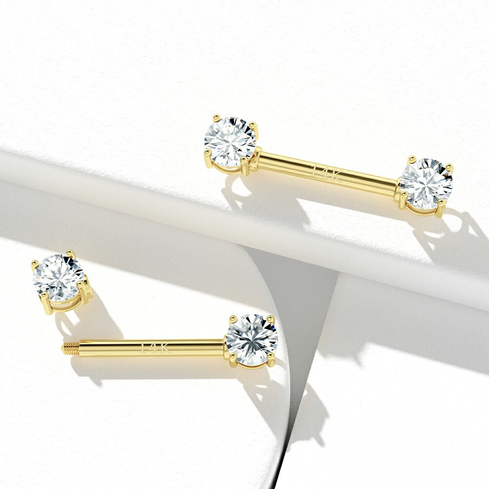 14K Gold Round CZ Nipple Ring