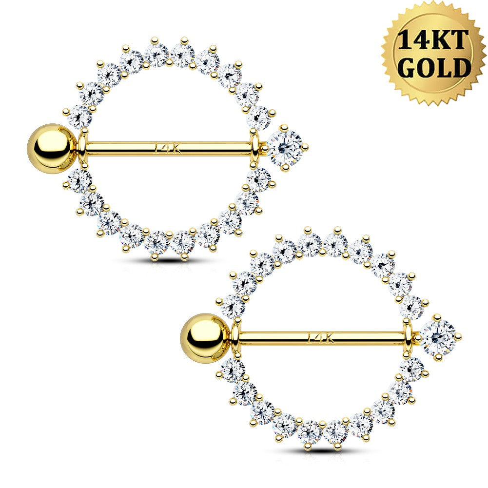 14K Gold CZ Nipple Shield Ring
