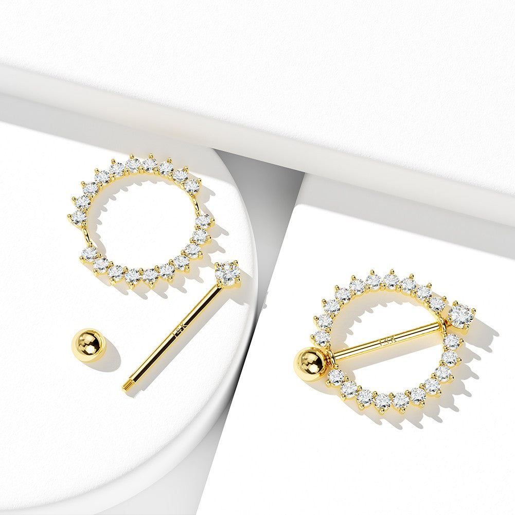 14K Gold CZ Nipple Shield Ring