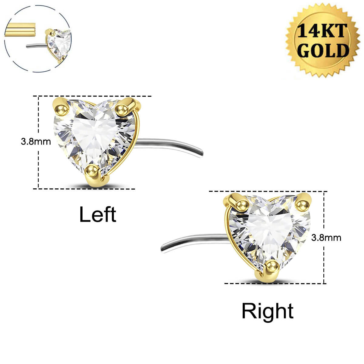 14K Gold Heart CZ Nipple Ring Replacement Ball