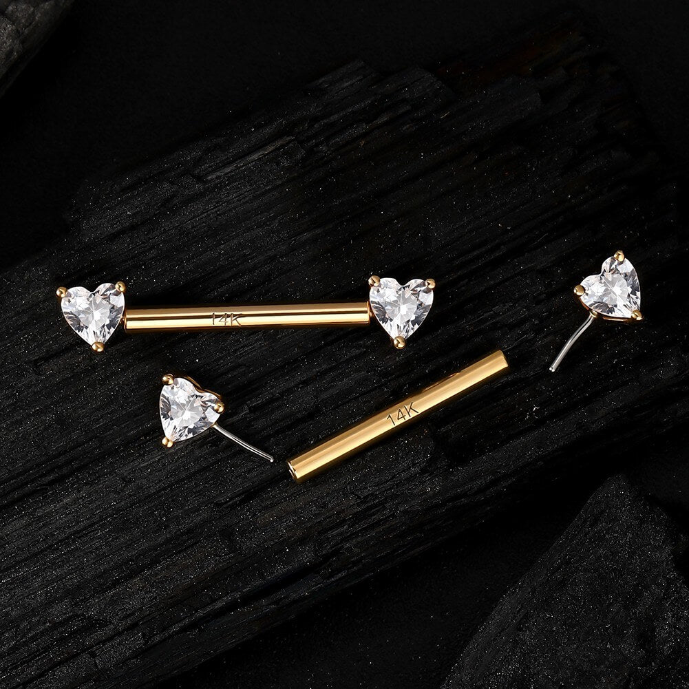 14K Gold Heart CZ Nipple Ring