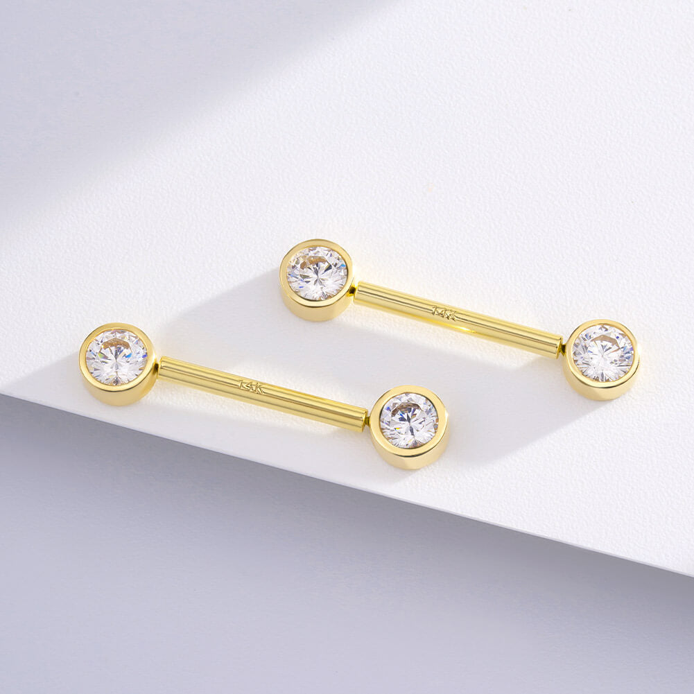 14K Gold Bezel CZ Nipple Ring