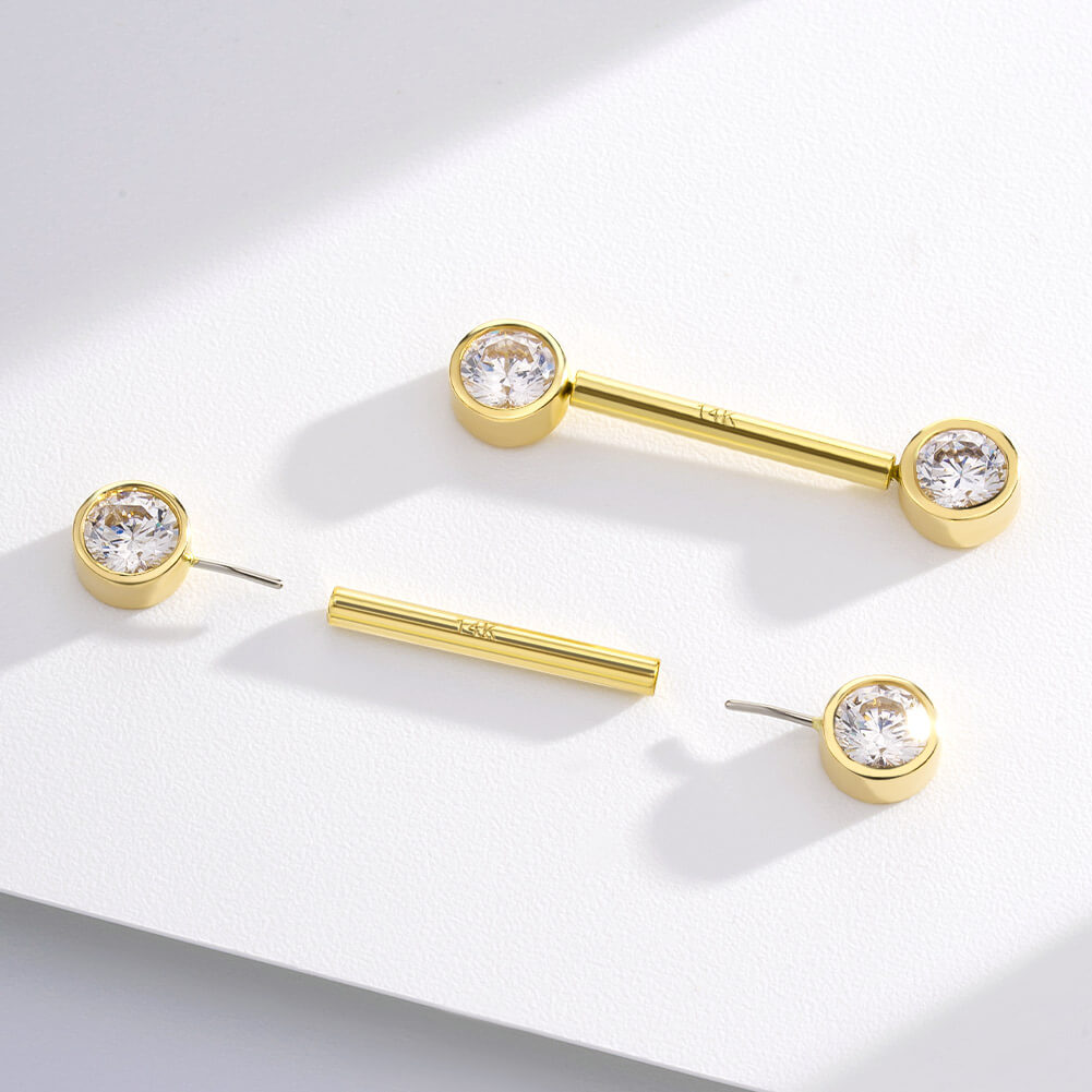 14K Gold Bezel CZ Nipple Ring