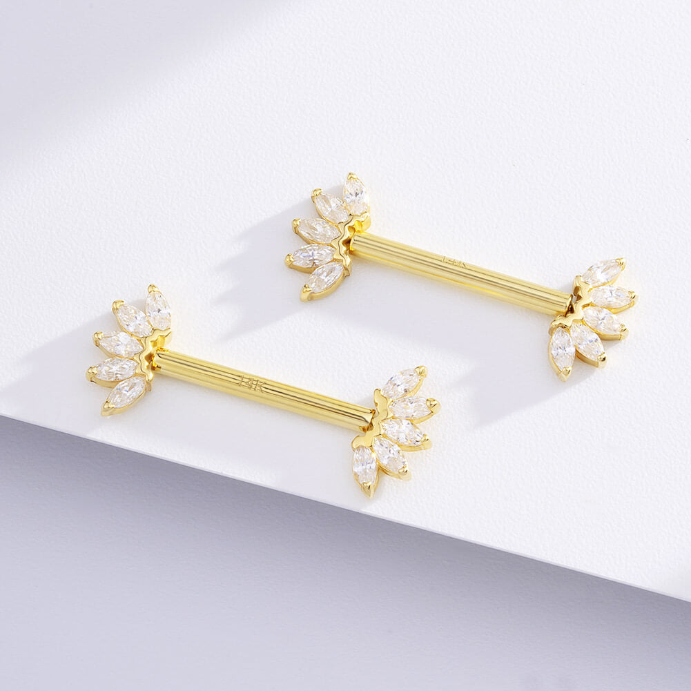 14K Gold CZ Nipple Ring