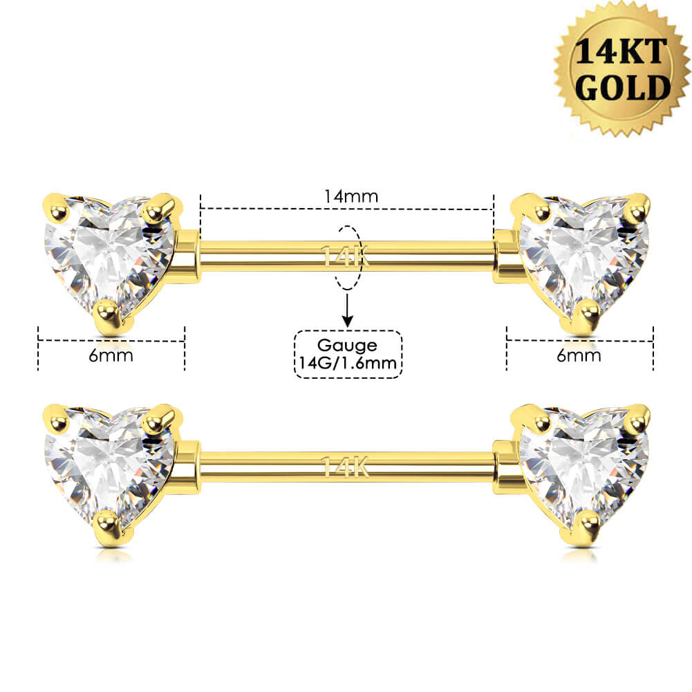14K Gold Heart CZ Nipple Ring