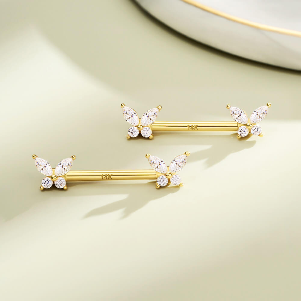 14K Gold Butterfly Nipple Ring