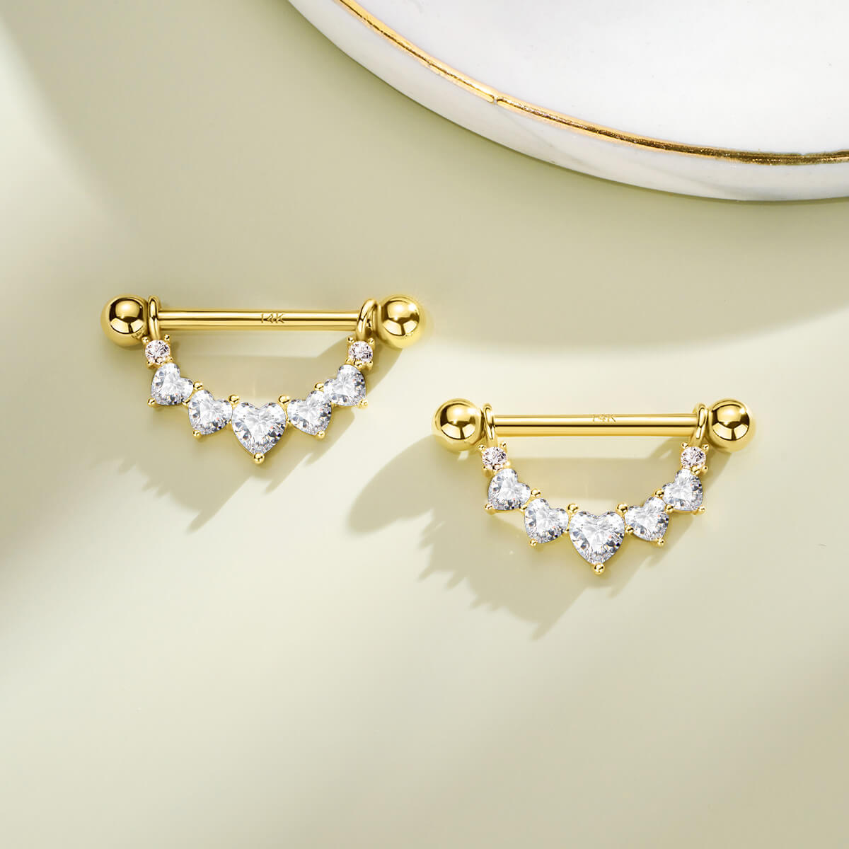 14K Gold Removable Heart Nipple Ring