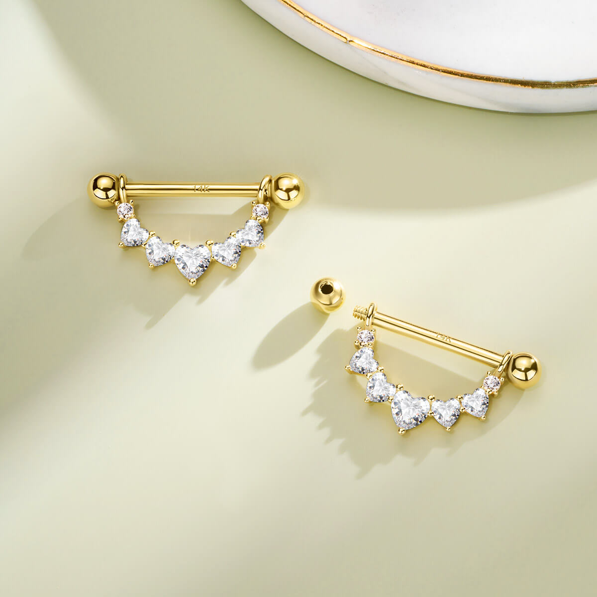 14K Gold Removable Heart Nipple Ring