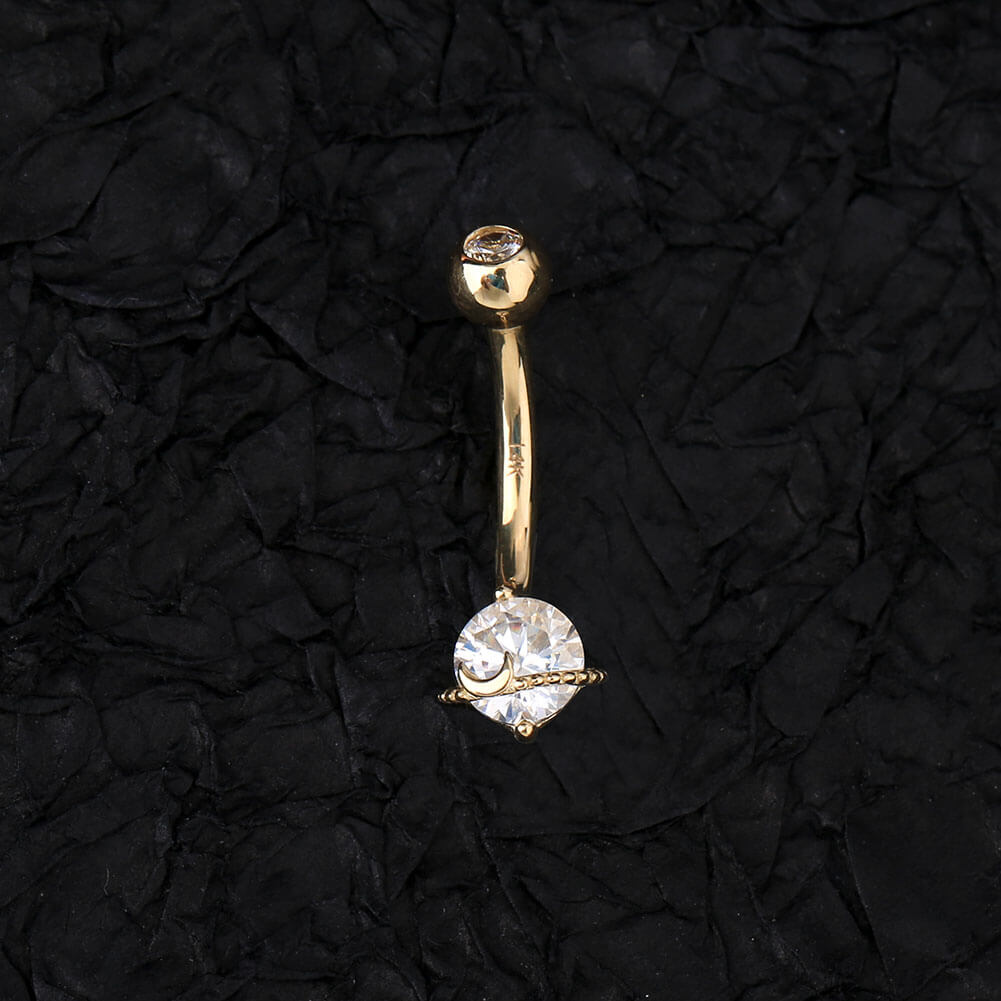 14K Gold Planet CZ Belly Ring
