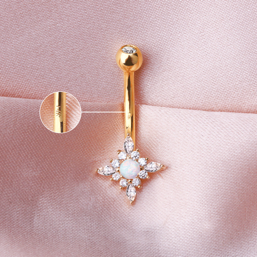 14K Gold Opal Sun Belly Ring