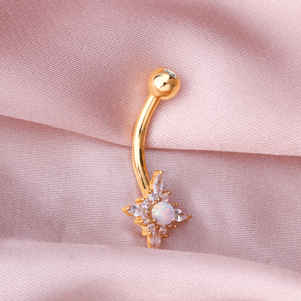 14K Gold Opal Sun Belly Ring